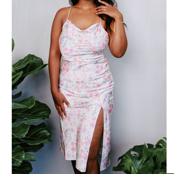 Kilo Brava Floral Satin Cowl Neck Midi Slip Dress Size XL - Picture 2 of 16